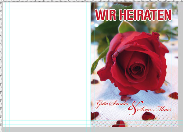 Gestalten Sie nun die Titelseite Ihrer Hochzeitskarten - die Titelseite ist die rechte Hälfte