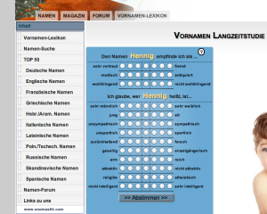 DIe Langzeitstudie untersucht die Wirkung von Vornamen (Screenshot: http://www.onomastik.com/Vornamen-Lexikon/)
