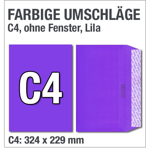 Lila C4-Umschl&auml;ge, Briefumschl&auml;ge lila, C4, haftklebend