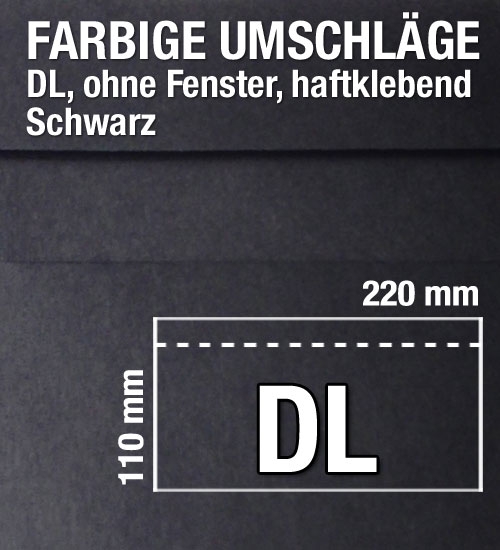 Schwarze DL-Umschl�ge, Briefumschl�ge schwarz, DL, haftklebend