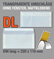 Transparente DIN-lang-Briefumschlge, haftklebend