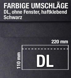 Schwarze DL-Umschl�ge, Briefumschl�ge schwarz, DL, haftklebend