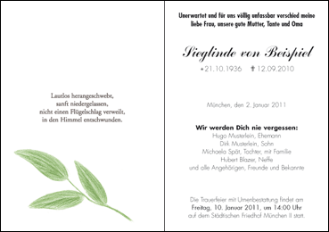 Trauerkarten, Beerdigung, trauerfeier, beileid, kondolenz, klappkarten