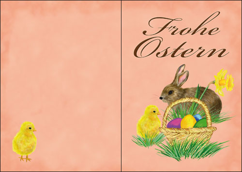A6-Osterkarten-Druck, mit Osterhase und Kücken