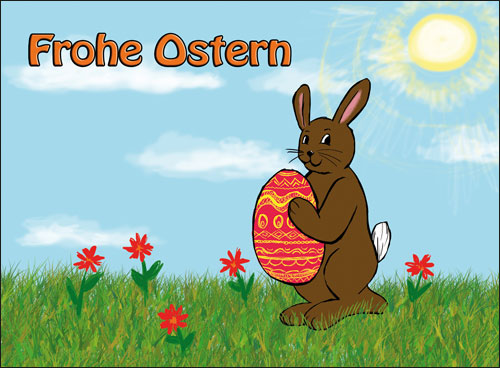Osterkarten-Druck als Osterpostkarten mit Osterhase und Osterei