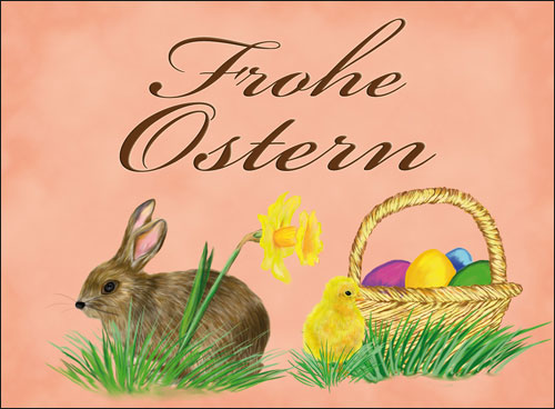 Rosa Oster-Postkarten mit Osterhase und Osterkücken