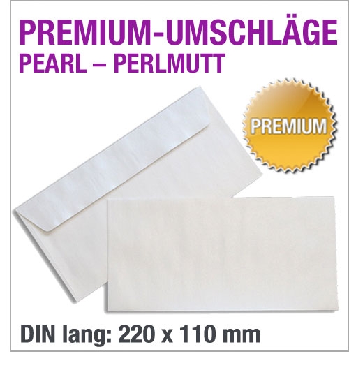 DIN-lang-White Pearl-Umschlge, Haftklebestreifen