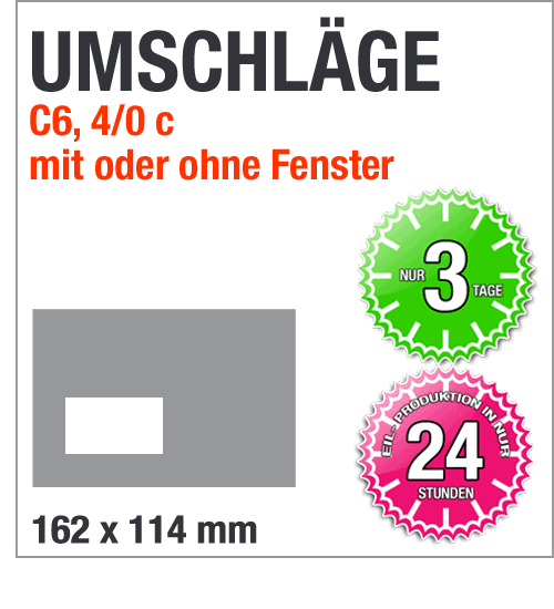 Bedruckte Umschlge in C6: 162 x 114 mm