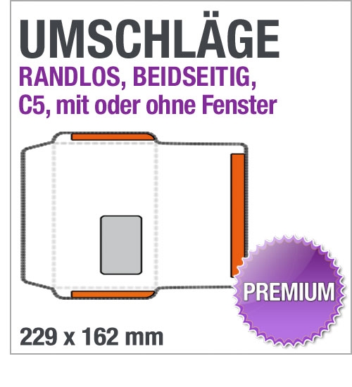 Randlos bedruckte C5-Kuverts, 229 x 162 mm