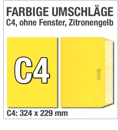 C4-Versandtaschen, Zitronengelb, Intensivgelb