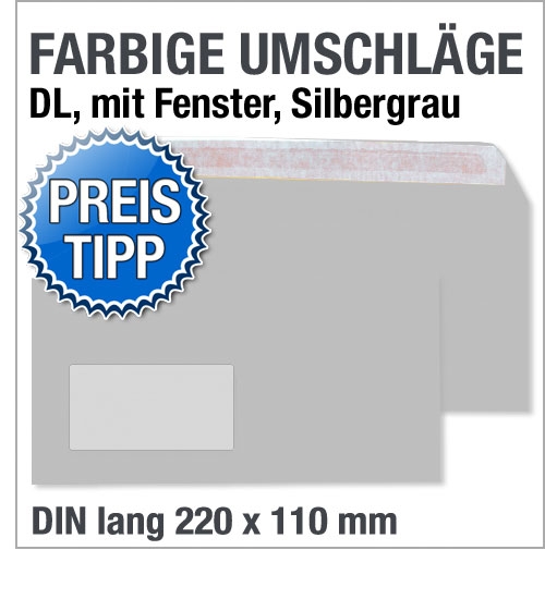 Fensterumschlge, DIN lang, Silbergrau