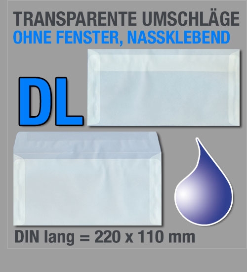 Transparente DIN-lang-Umschläge, nassklebend