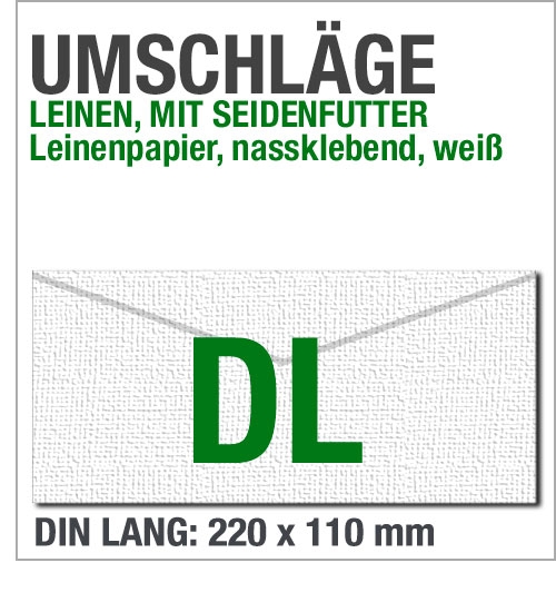 Weie Leinen-Umschlge, Seidenfutter, DIN lang