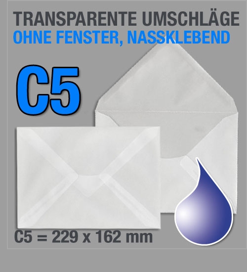 Transparente Umschläge, Transparente C5-Briefumschläge, nassklebend