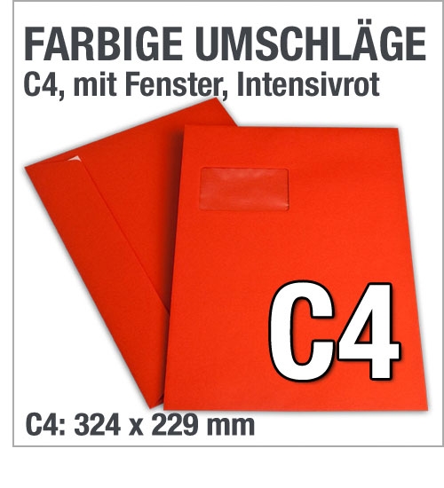 C4-Fenster-Versandtaschen, Rot, Intensivrot