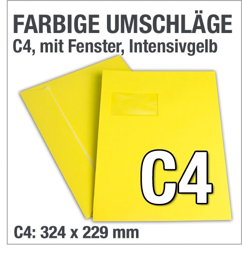 C4-Fenster-Versandtaschen, Gelb, Intensivgelb