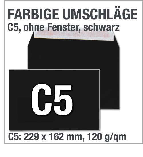 Schwarze Umschlge, C5: 229 x 162 mm