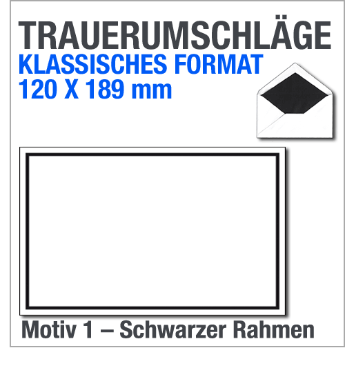 Trauerumschlge, 120 x 189 mm, mit schwarzem Rahmen