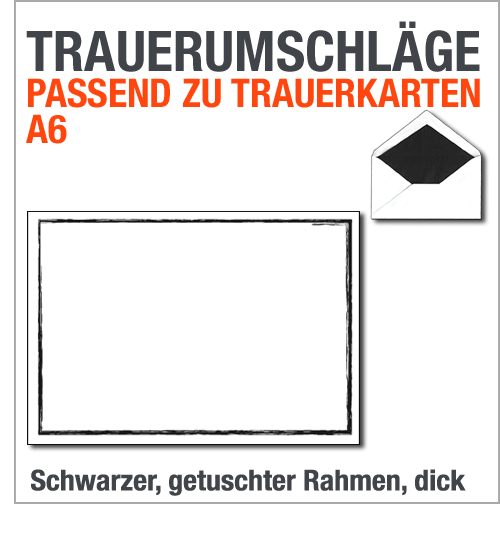 Trauerkuverts, C6, schwarzer getuschter Rahmen, dick