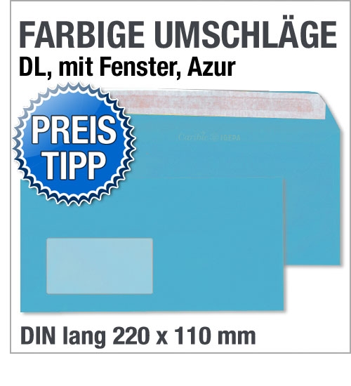 Fensterumschlge, DIN lang, Blau, Azurblau