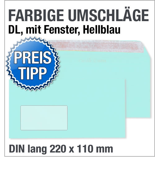 Fensterumschlge, DIN lang, Himmelblau, Hellblau