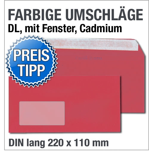 Fensterumschlge, DIN lang, Dunkelrot, Cadmium