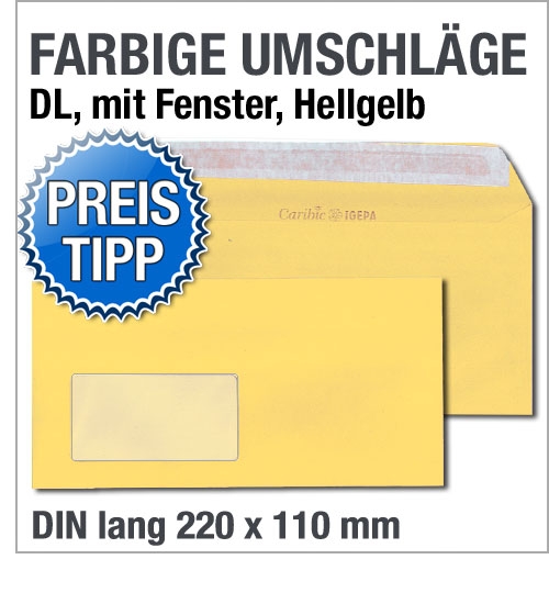 Fensterumschlge, DIN lang, Hellgelb, Zitrone