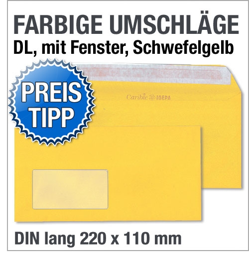 Fensterumschlge, DIN lang, Gelb, Schwefelgelb