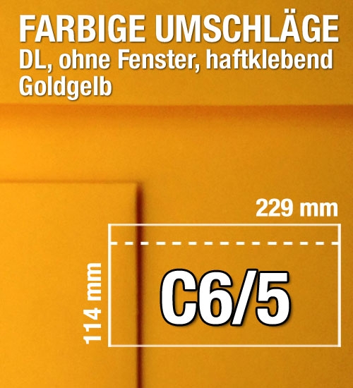 C6/5-Umschläge, Gelb, Goldgelb, haftklebend