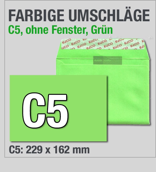 Grüne C5-Kuverts, Intensivgrün, 229 x 162 mm