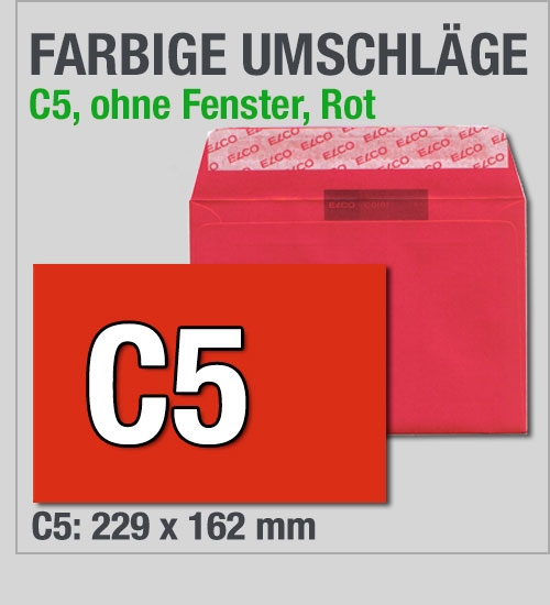Rote C5-Kuverts, Intensivrot, 229 x 162 mm