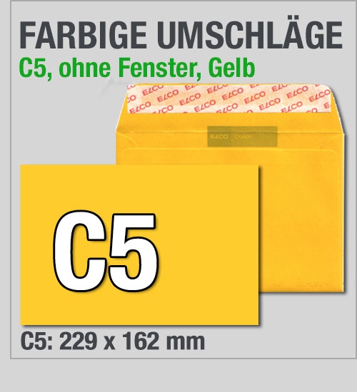 Gelbe C5-Kuverts, Goldgelb, 229 x 162 mm