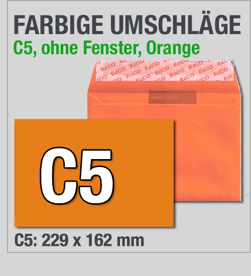 Orange C5-Kuverts, 229 x 162 mm, haftklebend