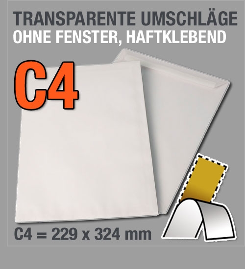 Transparente C4-Versandtaschen, haftklebend