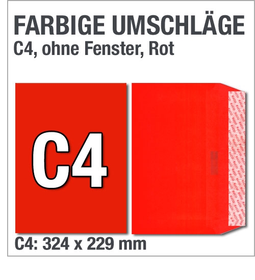 C4-Versandtaschen, Rot, Intensivrot, 324 x 229 mm