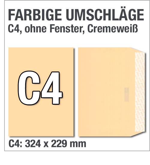 Farbige Umschläge, Chamois, Cremeweiß, C4: 324 x 229 mm