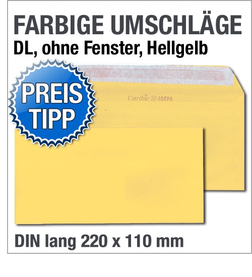 Briefumschlge, DIN lang, Hellgelb, Zitrone