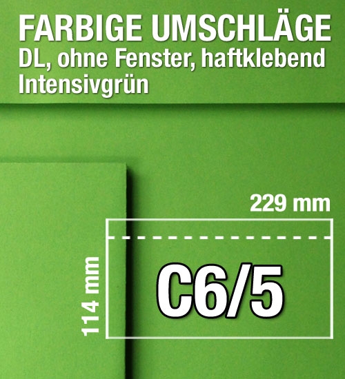C6/5-Umschläge, Grün, Intensivgrün, haftklebend