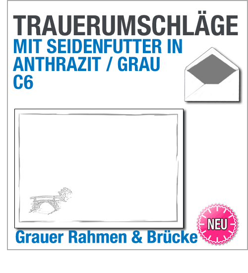 Trauerbriefumschlge, C6, graues SF, Rahmen und Brcke