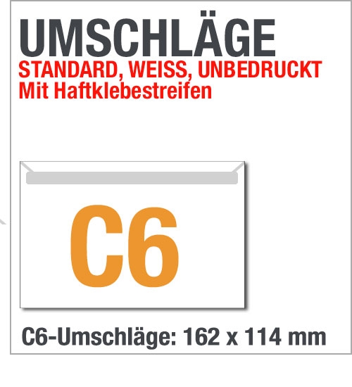 Weie C6-Briefumschlge mit Haftklebestreifen