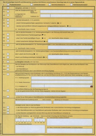 Sie haben die Vordrucke fr Postzustellungsurkunden im DIN A4-Format bestellt. Diese Formulare eignen sich fr die frmliche Zustellung nach ZPO und VwZG., Postzustellungsurkunde A4 Vordruck  210 x 297 mm, 80 g/m
