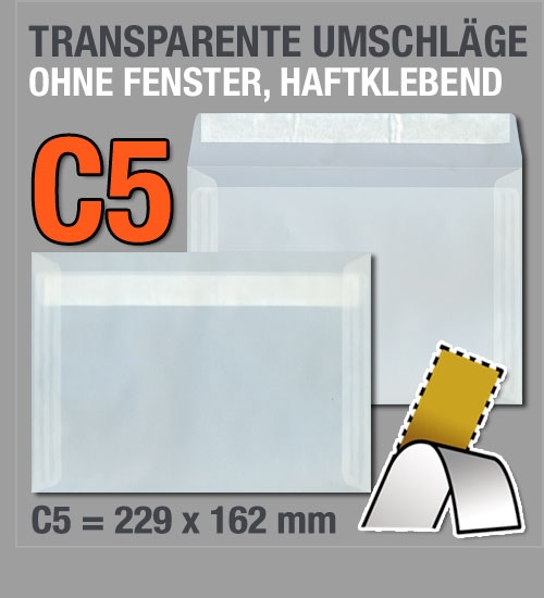 Transparente C5-Umschläge, haftklebend