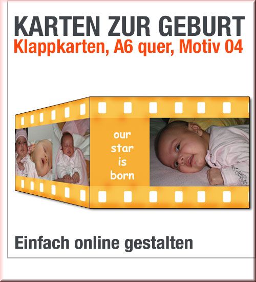 Druck von gelben A6-Babykarten mit Filmmotiv