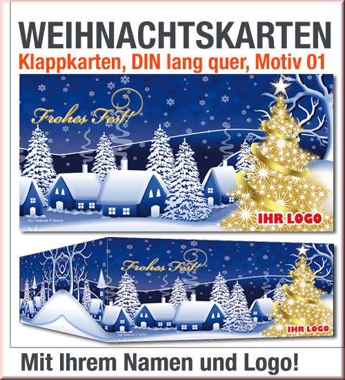 DINlangWeihnachtskarten, blauverschneite Häuser