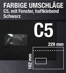 Schwarze C5-Umschlge, mit Fenster: 229 x 162 mm