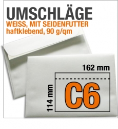 Weie Seidenfutter-Umschlge, C6, haftklebend