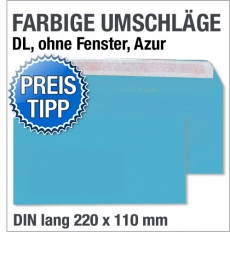 Briefumschlge, DIN lang, Blau, Azurblau