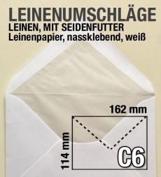 Weie Leinen-Umschlge, Seidenfutter, C6