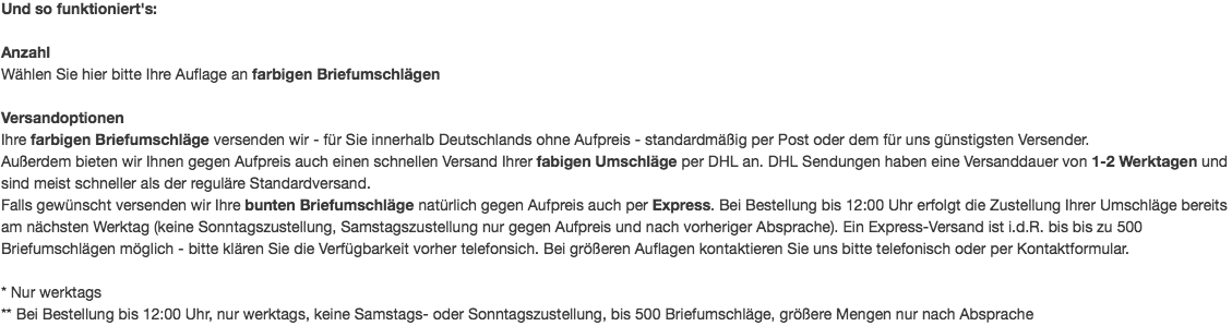 So bestellen Sie rote C6-Umschläge auch im Express.