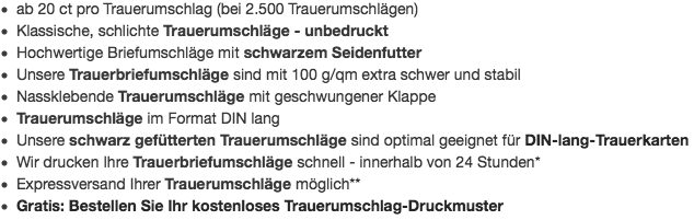 Trauerumschläge, Standard im Format DIN lang: 220 x 105